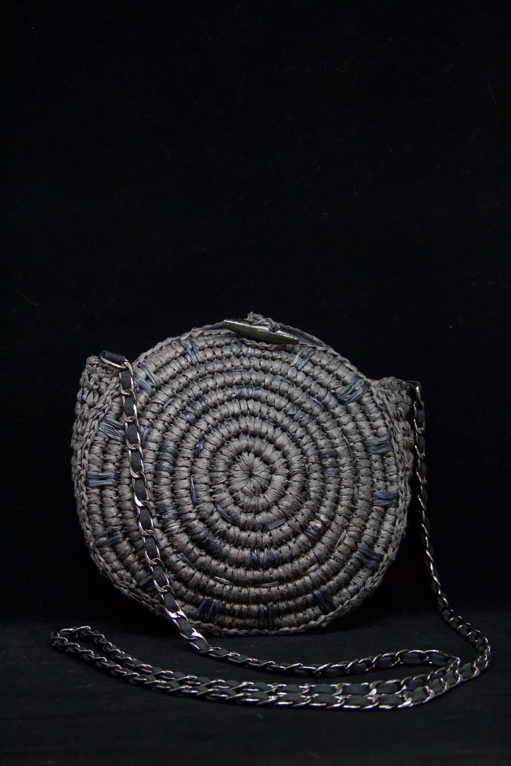 Black Round Woven Crossbody